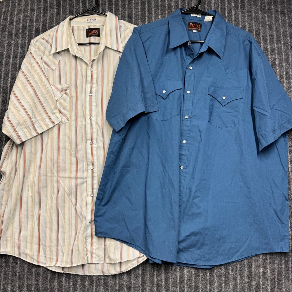 Plains Western Wear Button Up Shirt Lot Size 2X Pearl Snap Lot of 2 (2289)